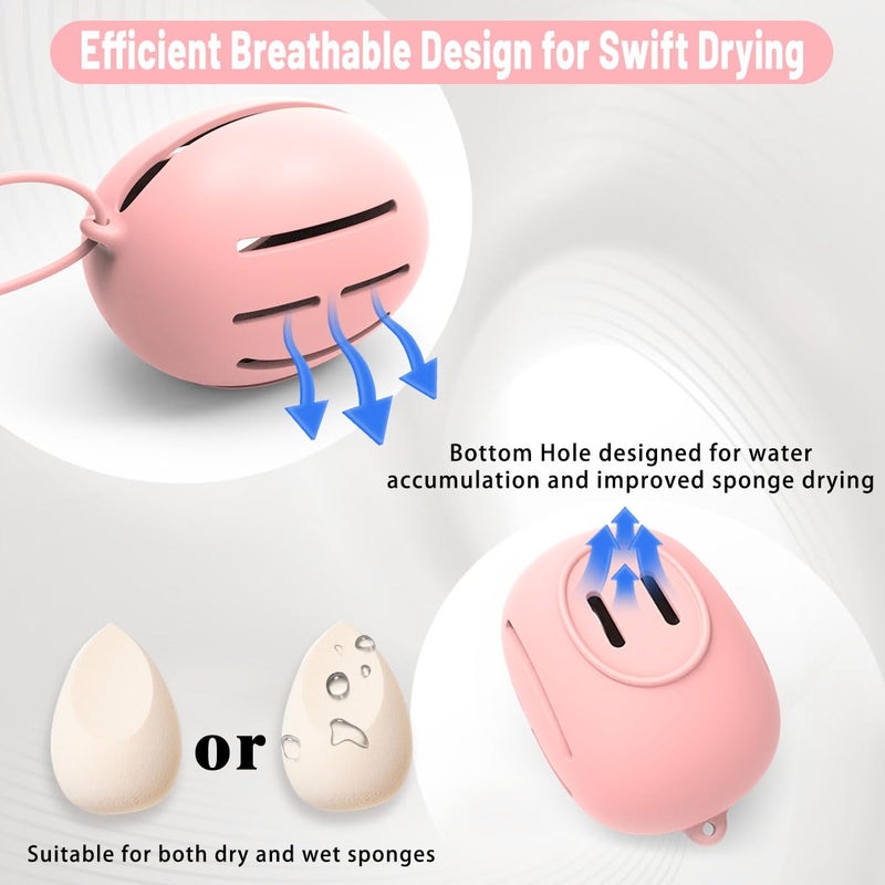 YalsFTY Silicone Makeup Sponge Holder, Triple-Sided Breathable Beauty Blender Case for Travel and Daily Use, Shatterproof Storage, Quick-Drying, and Fits Sponges - Pink - Image 3